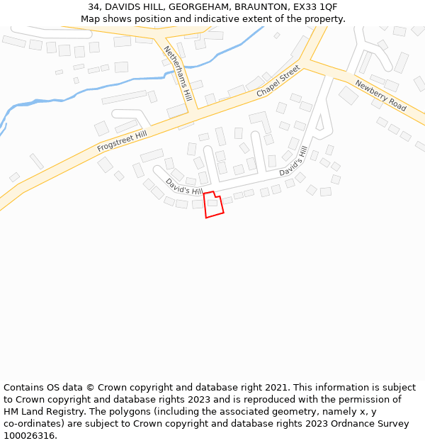 34, DAVIDS HILL, GEORGEHAM, BRAUNTON, EX33 1QF: Location map and indicative extent of plot