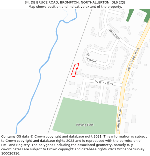 34, DE BRUCE ROAD, BROMPTON, NORTHALLERTON, DL6 2QE: Location map and indicative extent of plot