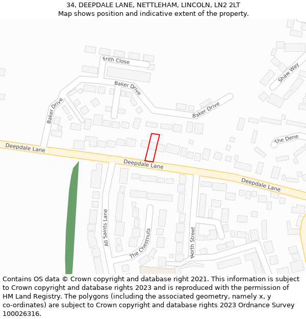 34, DEEPDALE LANE, NETTLEHAM, LINCOLN, LN2 2LT: Location map and indicative extent of plot