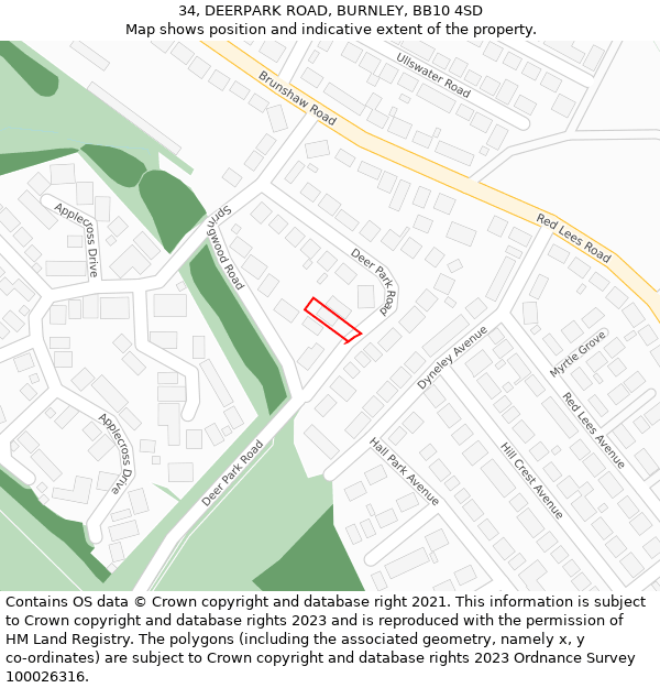 34, DEERPARK ROAD, BURNLEY, BB10 4SD: Location map and indicative extent of plot