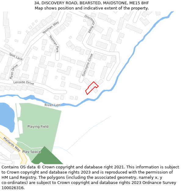 34, DISCOVERY ROAD, BEARSTED, MAIDSTONE, ME15 8HF: Location map and indicative extent of plot