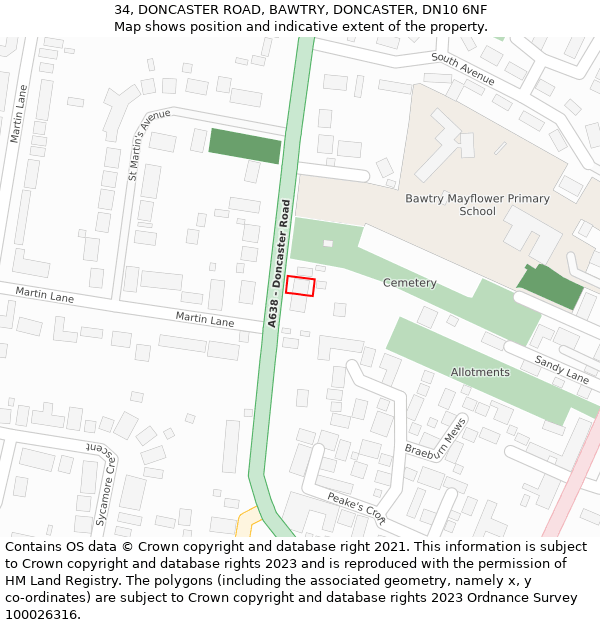 34, DONCASTER ROAD, BAWTRY, DONCASTER, DN10 6NF: Location map and indicative extent of plot