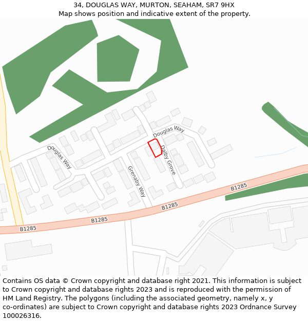 34, DOUGLAS WAY, MURTON, SEAHAM, SR7 9HX: Location map and indicative extent of plot