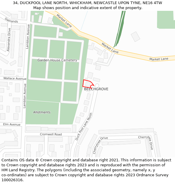 34, DUCKPOOL LANE NORTH, WHICKHAM, NEWCASTLE UPON TYNE, NE16 4TW: Location map and indicative extent of plot