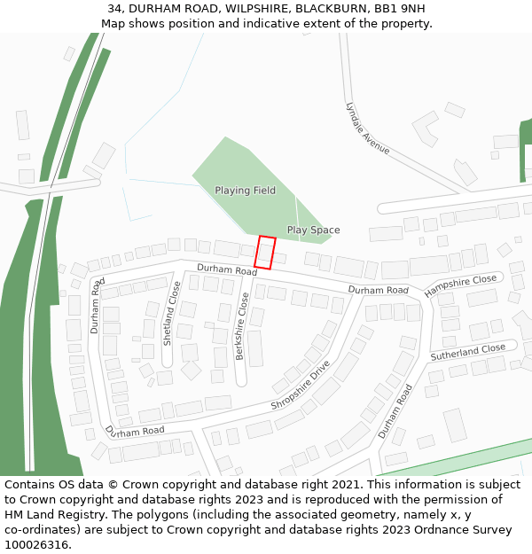 34, DURHAM ROAD, WILPSHIRE, BLACKBURN, BB1 9NH: Location map and indicative extent of plot