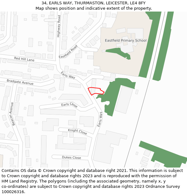 34, EARLS WAY, THURMASTON, LEICESTER, LE4 8FY: Location map and indicative extent of plot