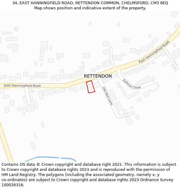 34, EAST HANNINGFIELD ROAD, RETTENDON COMMON, CHELMSFORD, CM3 8EQ: Location map and indicative extent of plot