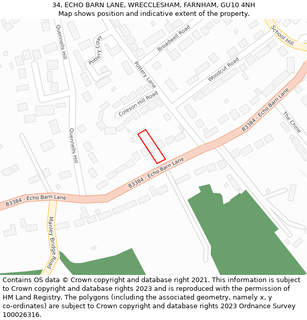 34, ECHO BARN LANE, WRECCLESHAM, FARNHAM, GU10 4NH: Location map and indicative extent of plot