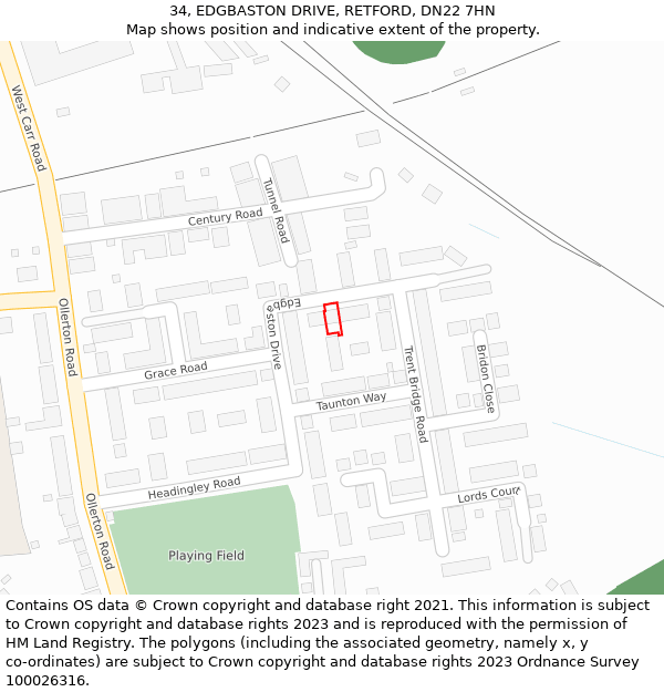 34, EDGBASTON DRIVE, RETFORD, DN22 7HN: Location map and indicative extent of plot