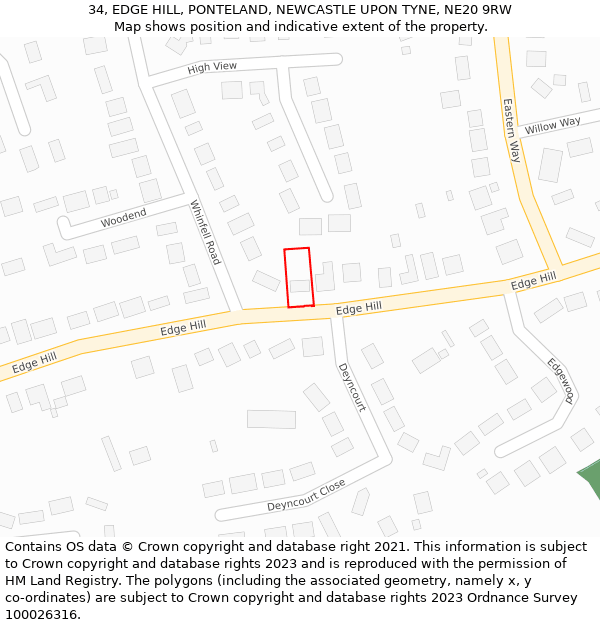 34, EDGE HILL, PONTELAND, NEWCASTLE UPON TYNE, NE20 9RW: Location map and indicative extent of plot