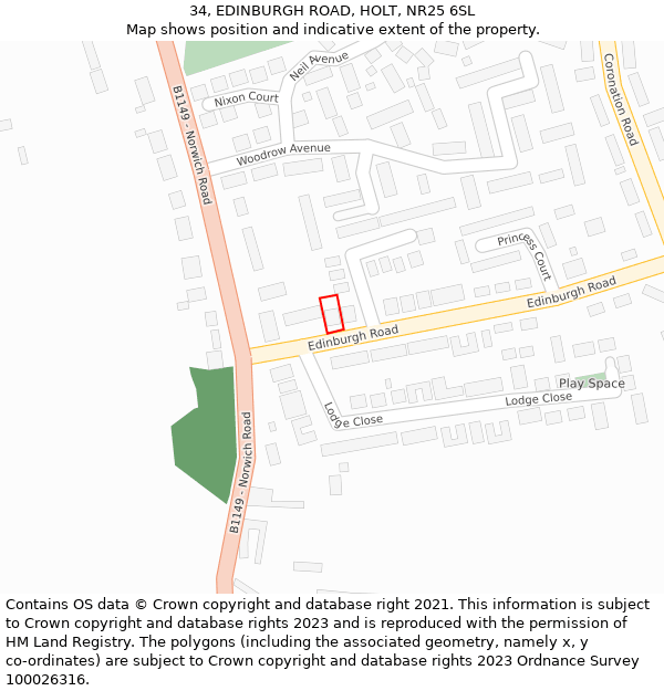 34, EDINBURGH ROAD, HOLT, NR25 6SL: Location map and indicative extent of plot