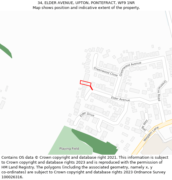 34, ELDER AVENUE, UPTON, PONTEFRACT, WF9 1NR: Location map and indicative extent of plot