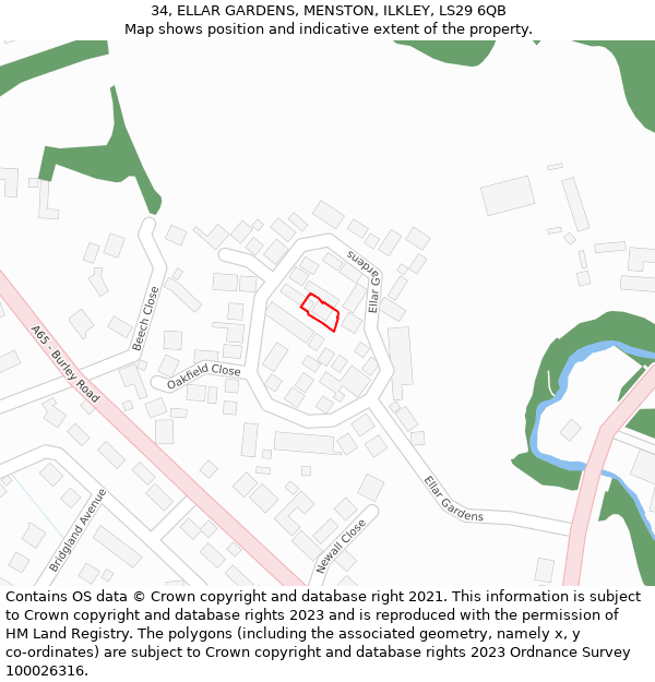 34, ELLAR GARDENS, MENSTON, ILKLEY, LS29 6QB: Location map and indicative extent of plot