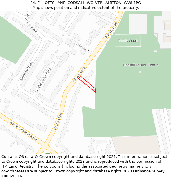 34, ELLIOTTS LANE, CODSALL, WOLVERHAMPTON, WV8 1PG: Location map and indicative extent of plot