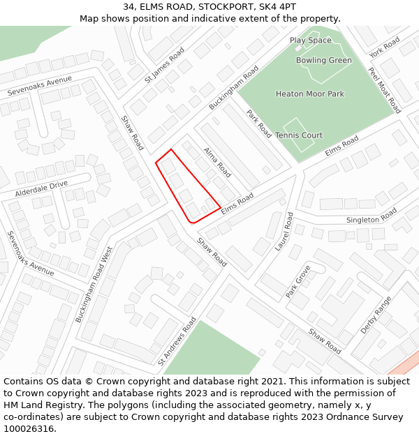 34, ELMS ROAD, STOCKPORT, SK4 4PT: Location map and indicative extent of plot
