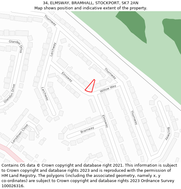 34, ELMSWAY, BRAMHALL, STOCKPORT, SK7 2AN: Location map and indicative extent of plot