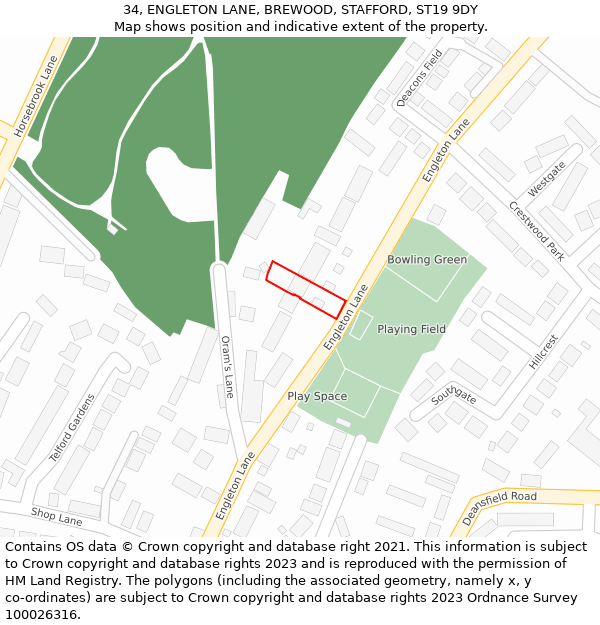 34, ENGLETON LANE, BREWOOD, STAFFORD, ST19 9DY: Location map and indicative extent of plot