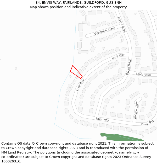 34, ENVIS WAY, FAIRLANDS, GUILDFORD, GU3 3NH: Location map and indicative extent of plot