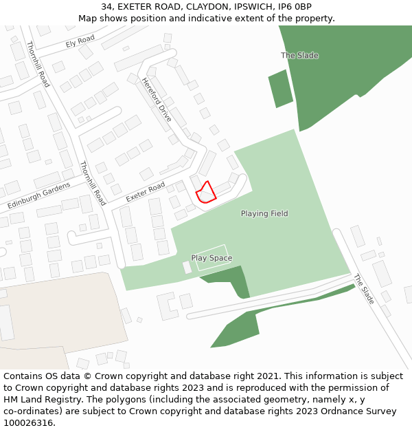 34, EXETER ROAD, CLAYDON, IPSWICH, IP6 0BP: Location map and indicative extent of plot