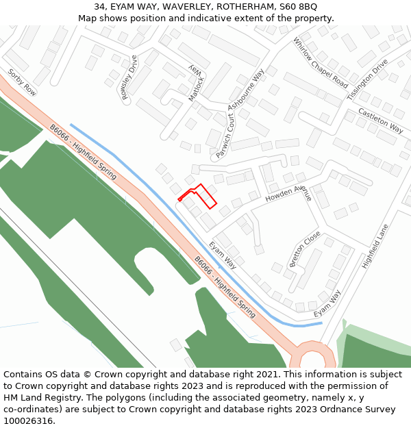 34, EYAM WAY, WAVERLEY, ROTHERHAM, S60 8BQ: Location map and indicative extent of plot