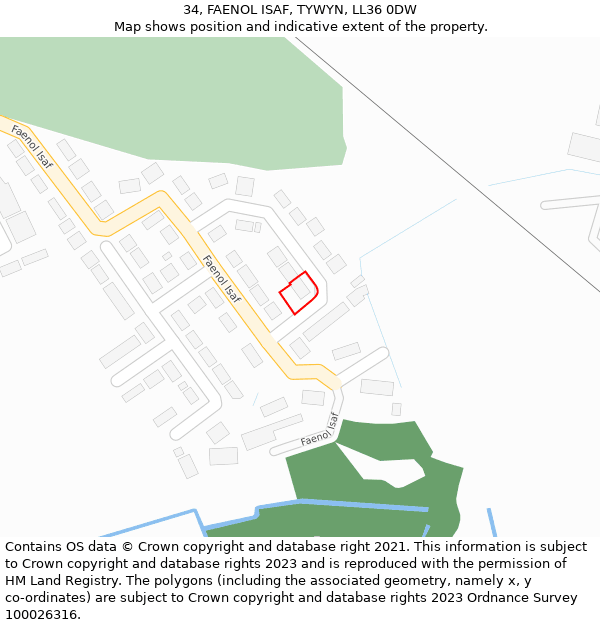 34, FAENOL ISAF, TYWYN, LL36 0DW: Location map and indicative extent of plot