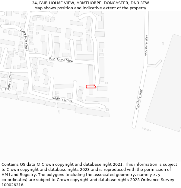 34, FAIR HOLME VIEW, ARMTHORPE, DONCASTER, DN3 3TW: Location map and indicative extent of plot