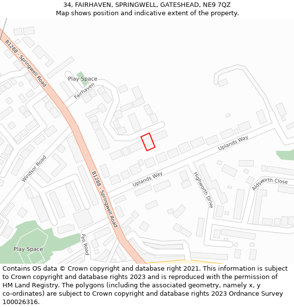 34, FAIRHAVEN, SPRINGWELL, GATESHEAD, NE9 7QZ: Location map and indicative extent of plot