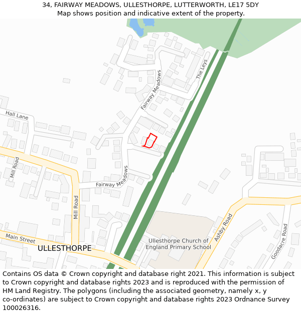 34, FAIRWAY MEADOWS, ULLESTHORPE, LUTTERWORTH, LE17 5DY: Location map and indicative extent of plot