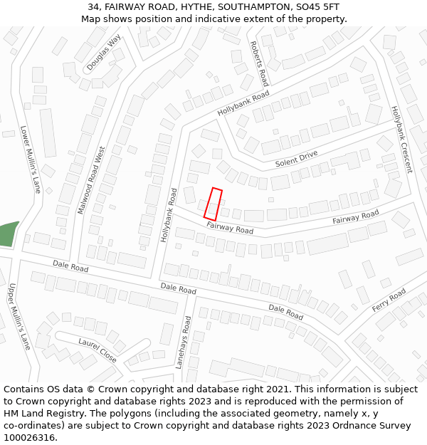 34, FAIRWAY ROAD, HYTHE, SOUTHAMPTON, SO45 5FT: Location map and indicative extent of plot