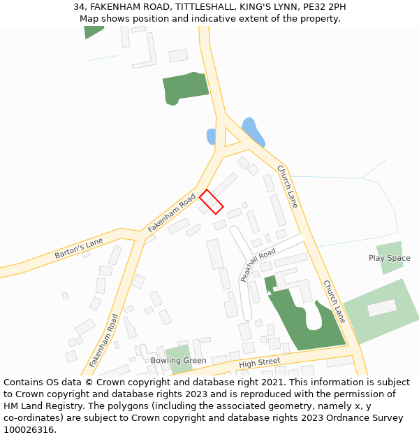 34, FAKENHAM ROAD, TITTLESHALL, KING'S LYNN, PE32 2PH: Location map and indicative extent of plot