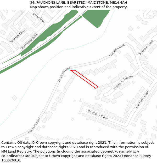 34, FAUCHONS LANE, BEARSTED, MAIDSTONE, ME14 4AH: Location map and indicative extent of plot