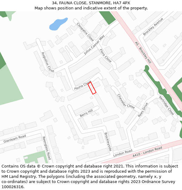 34, FAUNA CLOSE, STANMORE, HA7 4PX: Location map and indicative extent of plot