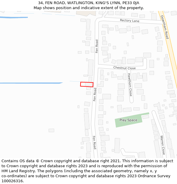 34, FEN ROAD, WATLINGTON, KING'S LYNN, PE33 0JA: Location map and indicative extent of plot