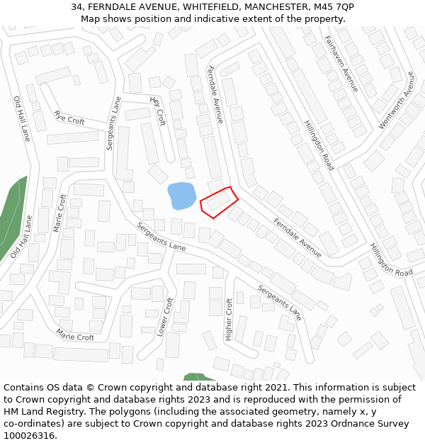 34, FERNDALE AVENUE, WHITEFIELD, MANCHESTER, M45 7QP: Location map and indicative extent of plot