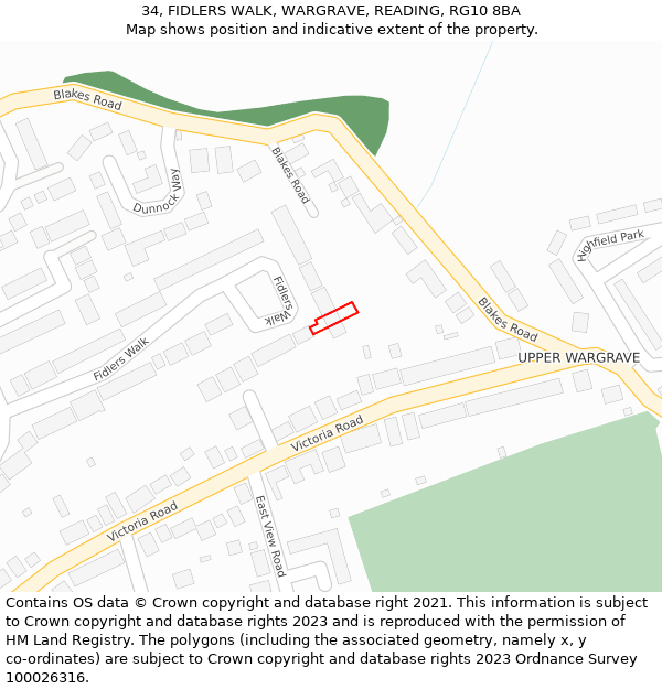 34, FIDLERS WALK, WARGRAVE, READING, RG10 8BA: Location map and indicative extent of plot