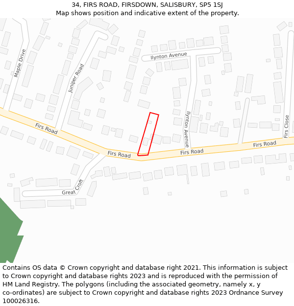 34, FIRS ROAD, FIRSDOWN, SALISBURY, SP5 1SJ: Location map and indicative extent of plot