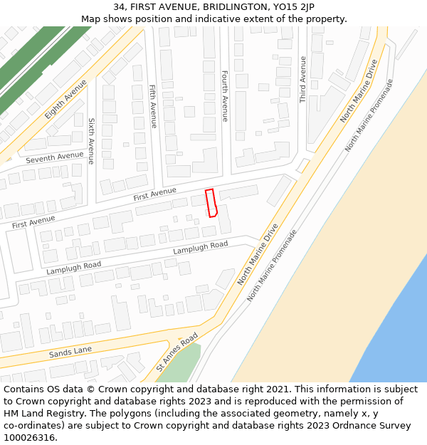 34, FIRST AVENUE, BRIDLINGTON, YO15 2JP: Location map and indicative extent of plot