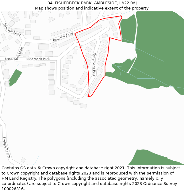34, FISHERBECK PARK, AMBLESIDE, LA22 0AJ: Location map and indicative extent of plot