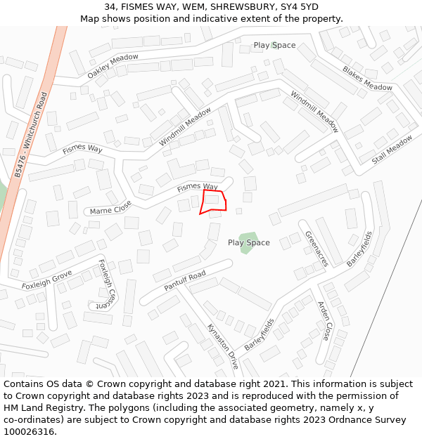 34, FISMES WAY, WEM, SHREWSBURY, SY4 5YD: Location map and indicative extent of plot