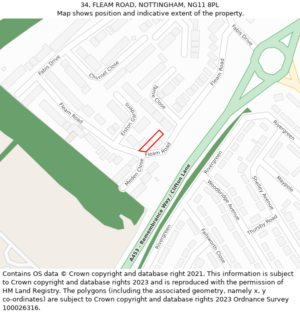 34, FLEAM ROAD, NOTTINGHAM, NG11 8PL: Location map and indicative extent of plot