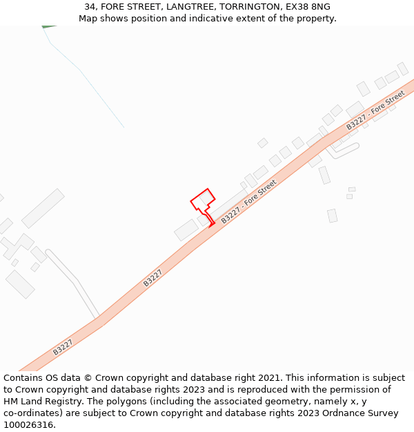 34, FORE STREET, LANGTREE, TORRINGTON, EX38 8NG: Location map and indicative extent of plot