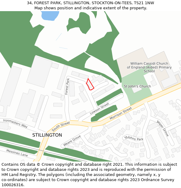 34, FOREST PARK, STILLINGTON, STOCKTON-ON-TEES, TS21 1NW: Location map and indicative extent of plot