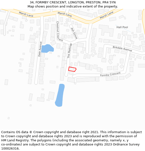 34, FORMBY CRESCENT, LONGTON, PRESTON, PR4 5YN: Location map and indicative extent of plot