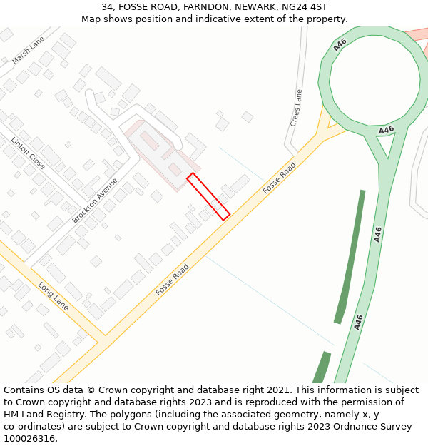 34, FOSSE ROAD, FARNDON, NEWARK, NG24 4ST: Location map and indicative extent of plot