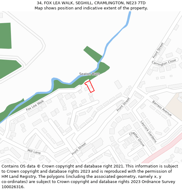 34, FOX LEA WALK, SEGHILL, CRAMLINGTON, NE23 7TD: Location map and indicative extent of plot