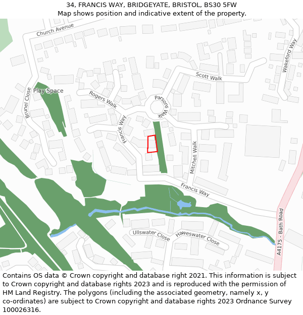 34, FRANCIS WAY, BRIDGEYATE, BRISTOL, BS30 5FW: Location map and indicative extent of plot