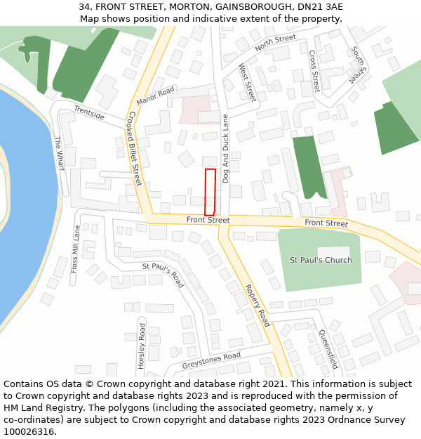 34, FRONT STREET, MORTON, GAINSBOROUGH, DN21 3AE: Location map and indicative extent of plot