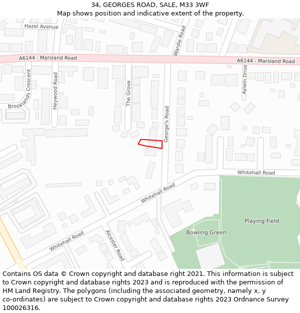 34, GEORGES ROAD, SALE, M33 3WF: Location map and indicative extent of plot