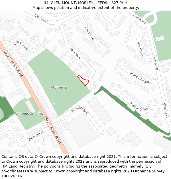 34, GLEN MOUNT, MORLEY, LEEDS, LS27 9HH: Location map and indicative extent of plot