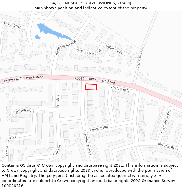 34, GLENEAGLES DRIVE, WIDNES, WA8 9JJ: Location map and indicative extent of plot